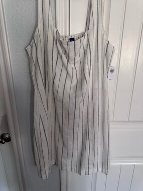 Old Navy White Mini Dress with Black Pinstripes